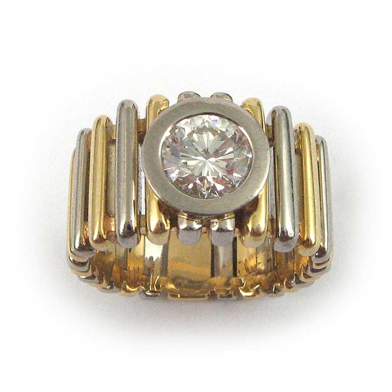 Gelbgold Weissgold Bicolor Ring mit Brillant von ca. 1.15 ct