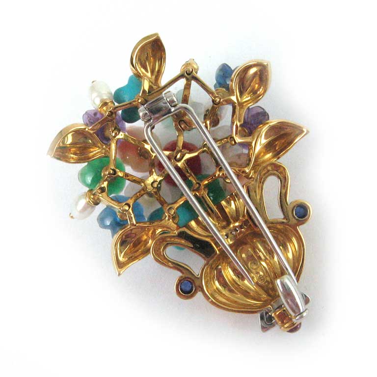 Rückseite Gelbgold Edelstein-Blumenbrosche