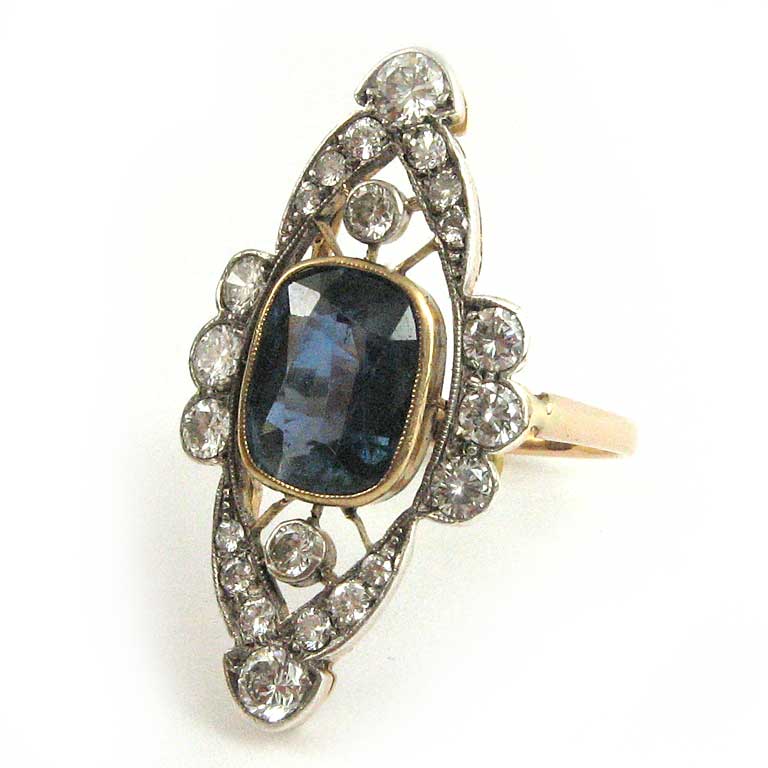 Gelbgold Silber Ring mit Saphir und Brillanten
