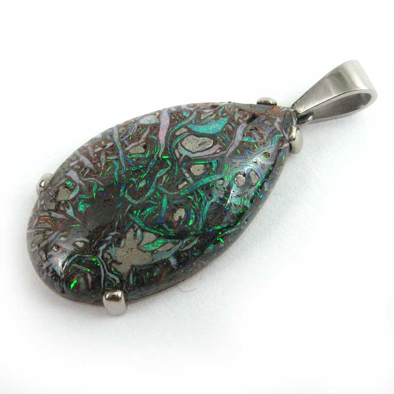 Weissgold-Anhänger mit Boulder-Opal