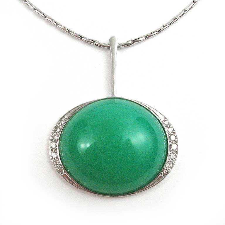 Weissgoldcollier mit Chrysoprsas und Diamanten im Brillantschliff