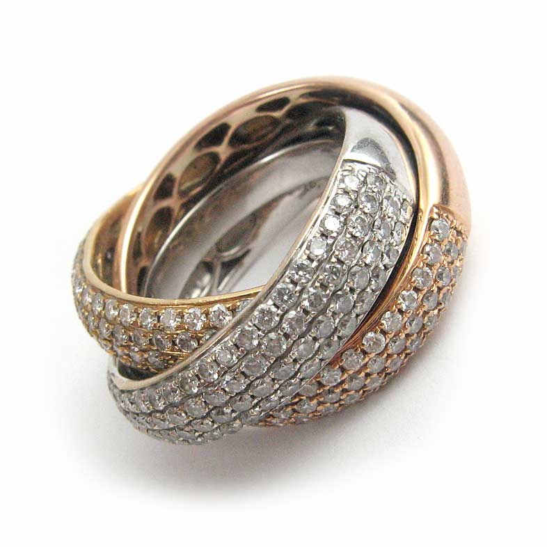 Brillantring in Gelbgold-Weissgold und Rotgold