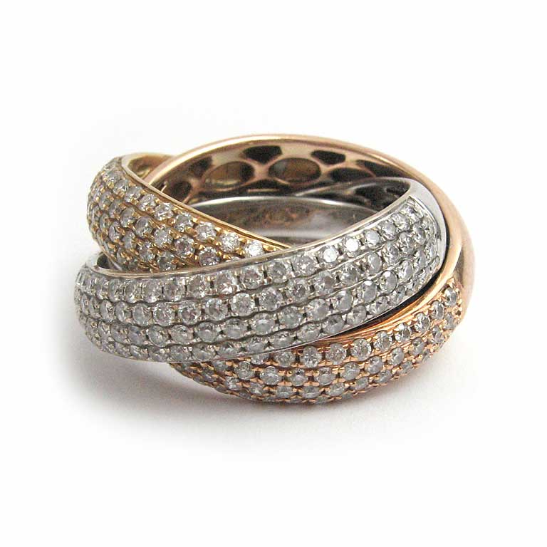 Brillantring in Gelbgold-Weissgold und Rotgold