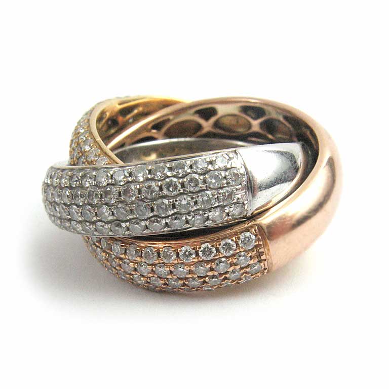 Tricolor Goldring mit Brillanten