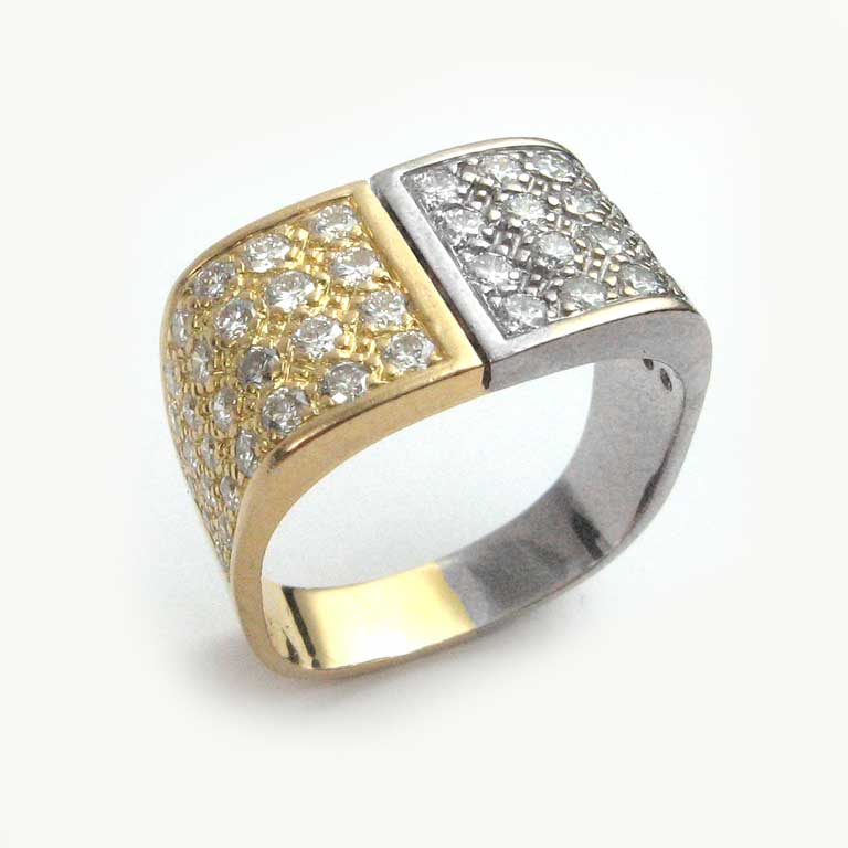 Gelbgold-Weissgold-Ring mit Diamanten